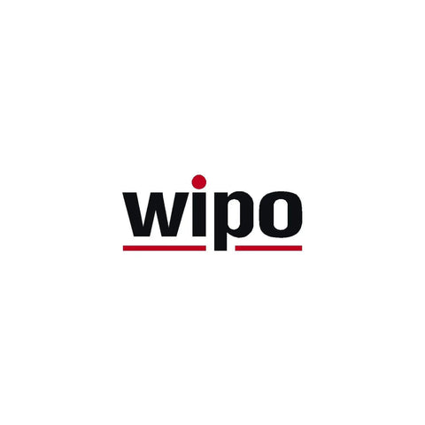 Logo of WIPO featuring the word 'wipo' in bold black letters with a red dot and horizontal red lines.