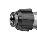 Close-up of Powerhouse 1800W SDS Plus 42mm Heavy Duty Rotary Hammer Drill chuck, showing black and silver detailing for bit changes.