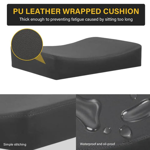 Close-up of grey PU leather cushion showing texture and waterproof surface of Square Rolling Stool With Footrest PU Leather