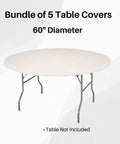 60 Inch Round Fitted Plastic Table Covers Bundle Of 5 White Elastic Vinyl Covers That Stretch Over Edges Up To 2.5 Inches Thick