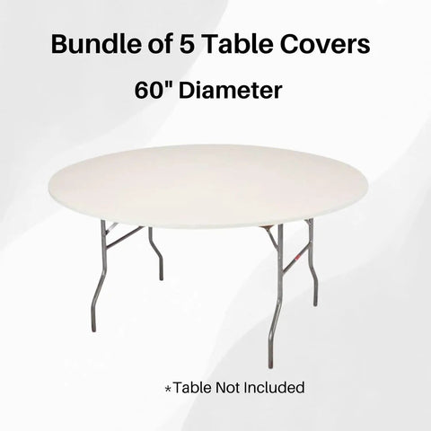 60 Inch Round Fitted Plastic Table Covers Bundle Of 5 White Elastic Vinyl Covers That Stretch Over Edges Up To 2.5 Inches Thick