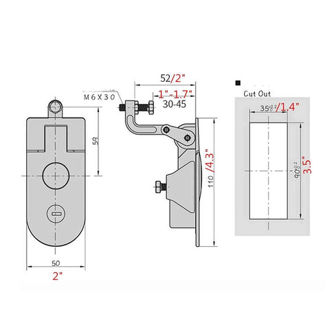 WJSKDQ two-piece sealed compression latch set, flush-mount black powder-coated zinc alloy lever, key-locked