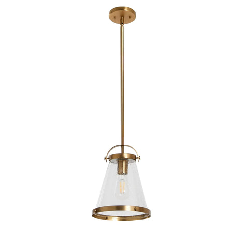 Vintage Inspired Metal And Seedy Glass Ceiling Light In Brushed Gold With A Yoke Mount Trim Ring And Seedy Bubble Diffuser