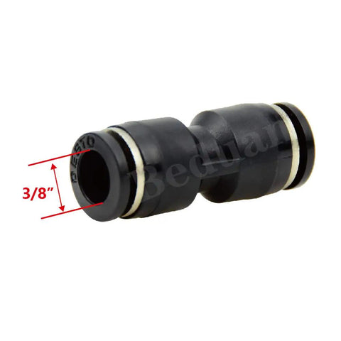 Push To Connect Pneumatic Fitting Three Eighths Inch Straight Quick Adapter For Air Water And Vacuum With Zero To One Hundred Fifty Psi Working Pressure Works With PU PA PE PVC Tubing Pack Of Ten, close-up view