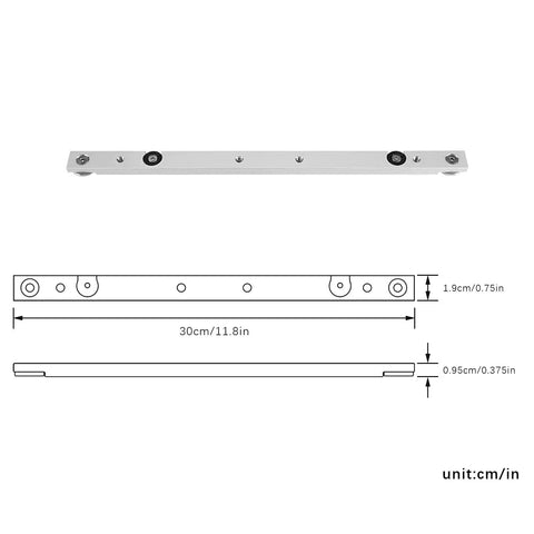 Aluminum Alloy Miter Bar For Table Saw And Router Tables, 300mm Guide Rail With T Slot Track, product dimensions diagram.
