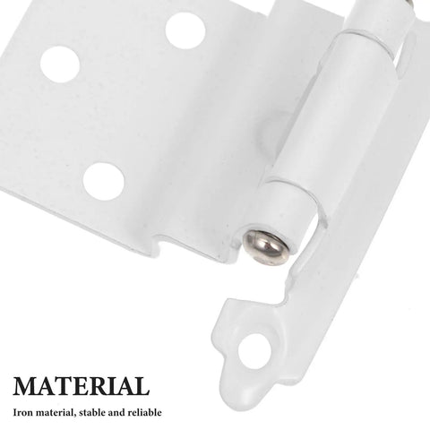 Close-up of white powder coated iron self closing cabinet hinge with spring for kitchen cabinets, soft close dampers