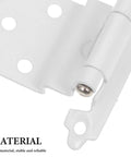 Close-up of Four Pack White Powder Coated Iron Cabinet Hinges That Self Close No Slam Soft Close For Kitchen Cupboard Doors Replacement Hardware.