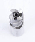 Front view of a 4-flute straight-shank HSS milling cutter, silver metal