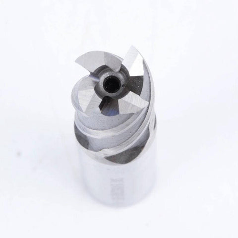 Front view of a 4-flute straight-shank HSS milling cutter, silver metal