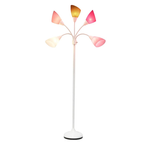 Medusa Five Light Adjustable Gooseneck Floor Lamp With White Base And Pink White Gray Shades Tall 67 Inch Contemporary