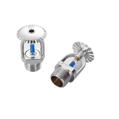 5Pcs High Temp Fire Sprinkler Heads DN15 R1/2 Thread Down Type Spray Nozzles 141C Rating with chrome finish and blue internal trigger.