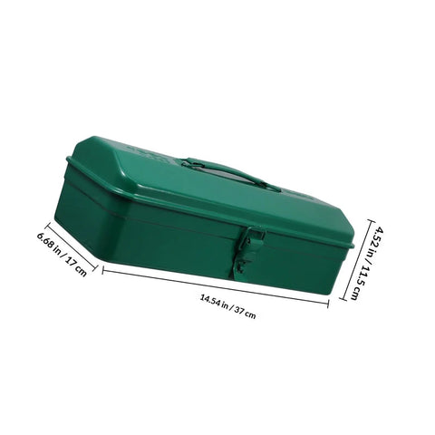 Big Boy Green Metal Toolbox with Rugged Carry Handle and Secure Latch Perfect for Garage Organization and Truck Bed Runs displayed on a slight angle.