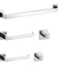 Square Polished Chrome Bathroom Accessories Set, 24-Inch Wall Mounted Towel Bar Kit With Hand Towel Bar, Toilet Paper Holder, And 2 Robe Hooks, 5-Piece Premium SUS304 Stainless Steel Hardware for a Sleek Modern Upgrade