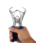 Premium TKOWTB Miter Spring Clamps With 304 Steel Rust Proof Build For Woodworking Projects, 90 Degree Precision Molding And Frame Assembly Kit Including Pro Pliers. Handheld 304 steel spring clamp with blue grips.