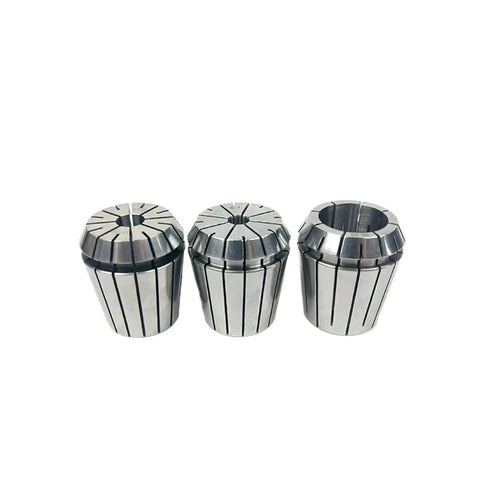 Heavy Duty ER Chuck Collet Set For Machine Lathe Milling Tool Holder High Precision Clamping Grip Compatible With CNC Router And Engraving Equipment Reliable Performance, three silver ER collets with vertical slits, 25mm bore size.