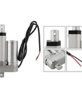 Heavy Duty 12V DC Linear Actuator Serving A Rock Solid 900 Newtons Of No Sweat Push Pull Movement With Waterproof Aluminum Housing And Mounting Brackets For Smooth Small Automation Builds close-up with wiring showing.