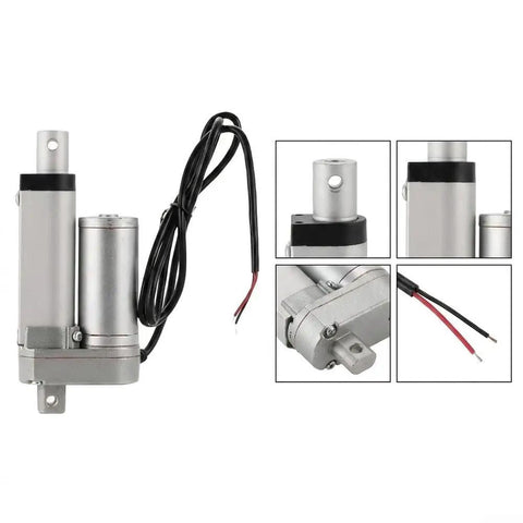 Heavy Duty 12V DC Linear Actuator Serving A Rock Solid 900 Newtons Of No Sweat Push Pull Movement With Waterproof Aluminum Housing And Mounting Brackets For Smooth Small Automation Builds close-up with wiring showing.