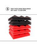 Pro Level Studio Gear Acoustic Foam Panels 12 Pack Sound Dampening Wall Tiles 2 X 12 X 12 Inch stacked black and red foam tiles.