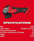 Top Notch Paddle Switch Replacement Kit For 18V Cordless Angle Grinders displayed with specifications on RPM, weight, and length.