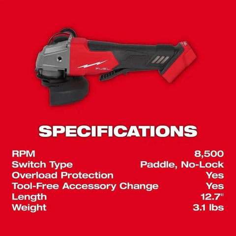 Top Notch Paddle Switch Replacement Kit For 18V Cordless Angle Grinders displayed with specifications on RPM, weight, and length.
