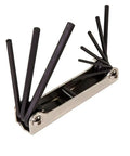 Pro Grade Nine Key Folding Hex Key Set In SAE Sizes With Two Positions For Leverage Square Cut Ends For Full Depth Fit Anti Slip Sockets