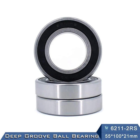 Deep Groove Ball Bearing 6211 2RS ABEC3 55x100x21 Mm For Electric Power Tools Built To Last Long Life Low Maintenance Heavy Duty Performance EMQ Quality RZ RS 6211 Bearing shown in stacked arrangement showcasing sealed design