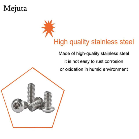 Top Shelf Heavy Duty M6 X 16mm Button Head Socket Cap Bolts 50 Piece Solid 304 Stainless Steel Hex Drive Allen Wrench Screws in close-up