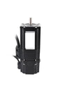 NEMA23 servo motor with brake, black housing, silver shaft, side cables, front view