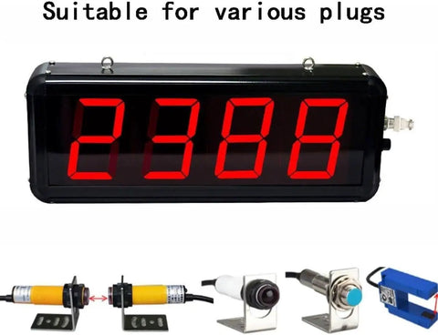 Hella Relentless Dual Laser Digital Counter Meter With Big LED Screen And 20 Meter Tracking Range That Tallies Up To 999999 Pieces showing LED display and compatible sensor plugs.