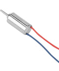Close-up of a 5 Pack Micro Coreless DC Motors 4.5V 32250 RPM High Speed 4x8mm with wire leads, shown with red and blue wires.