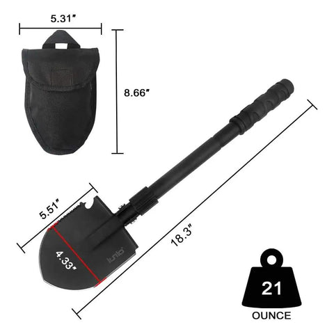 All In One Folding Survival Shovel With Pickaxe Military Grade Rugged Collapsible Spade dimensions 18.3 in long with carry case