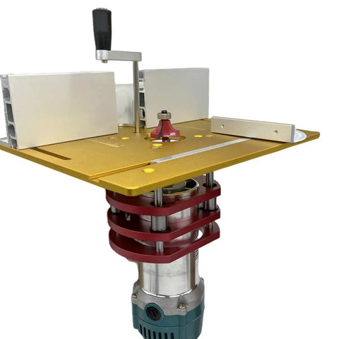 Slick Electric Wood Milling Router With One Touch Lift System Inverted Base Trimmer for precise routing setup on workbench.