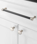 Two Tone Black And Nickel Cabinet Pulls 1 Piece French Style Cabinet Handles With Eight Point Eight Inch Screw Spacing on white cabinet