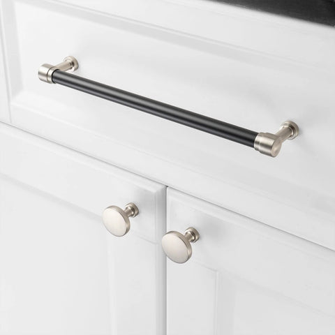 Two Tone Black And Nickel Cabinet Pulls 1 Piece French Style Cabinet Handles With Eight Point Eight Inch Screw Spacing on white cabinet