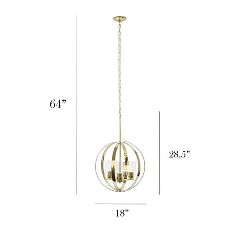 18 Inch Sleek Modern Orb Pendant Light With Adjustable Height Chain Three Light Metal Rings And Clear Glass Shades In Gold Finish