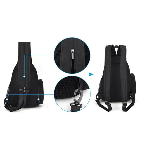 Camera Gear Backpack with Quick-Access Front Zippers, showing back view and close-up of zippers and straps, waterproof shockproof material.