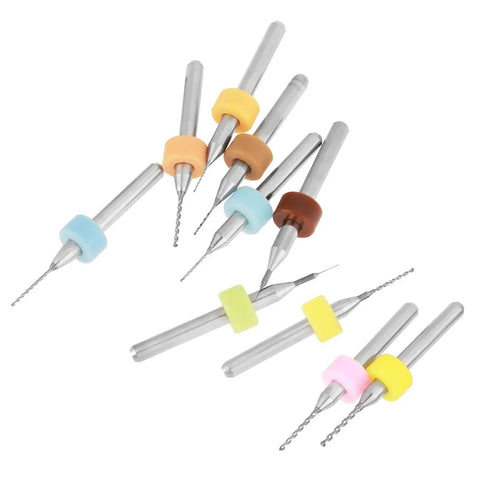 Ten Piece Tungsten Carbide Micro Drill Bit Set 0.1mm To 1.0mm For PCB Circuit Board Drilling with colorful ring holders
