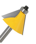Chamfer router bit with yellow coating and steel body, designed for 15 degree beveling on wood edges.