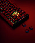 Dope Mechanical Wireless Gaming Keyboard With Fresh MX2A Blue Switches, close-up showing illuminated keys on a sleek black chassis.
