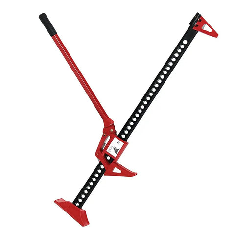 33 Inch Heavy Duty Beefy 3 Ton Ratcheting High Lift Steel Utility Jack For Trucks ATVs UTVs Trailers And SUVs Adjustable From 5.12 To 33 Inches Multi Use Farm And Off Road Lifting Tool shown side view