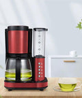 Automatic Bean Grinding Espresso Machine With Glass Carafe, Compact Red Coffee Maker for Home or Office Use, 800W Power on table