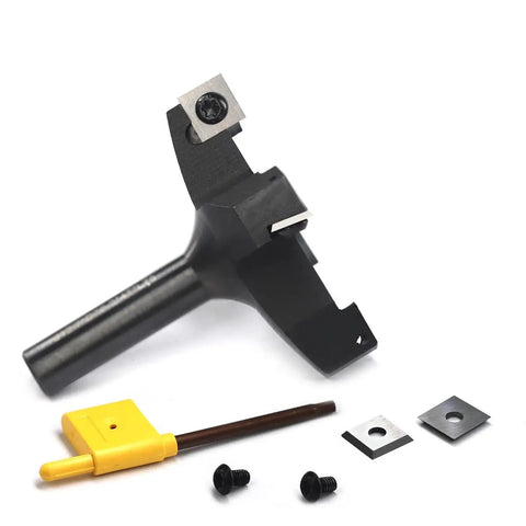 Rock Solid 12.7mm Shank Router Bit For CNC Spoilboard Surfacing With Swap Out Carbide Inserts And Zero Drag Slab Flattening, includes inserts and tools.