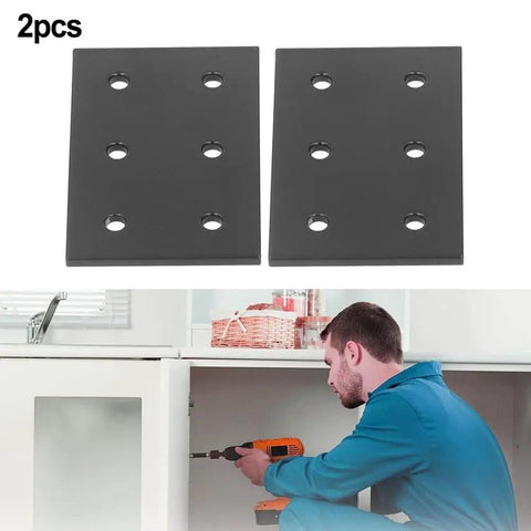 Heavy Duty Stainless Steel Flat Connecting Plates With 6 Holes For Table Chair Bed Shelf Frame Repair displayed with a man using a drill.