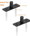 Bottom Mount Barn Door Floor Guide Two Pack T Shape Matte Black Roller Guides for Grooved or Ungrooved Doors shown with screws.