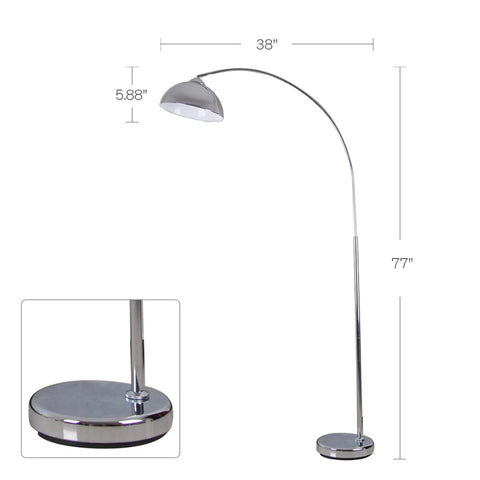 Mid Century Modern Curved Floor Lamp Over Sofa 74 Inch Tall Sleek Chrome Standing Lamp With Adjustable Shade For Living Room