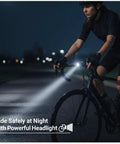 Cyclist using 4K Bike Camera With GPS Tracking And Integrated Cycling Computer Headlight at night with powerful headlight.