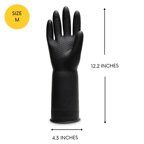 Chemical Resistant Latex Gloves For Heavy Duty Cleaning And Industrial Work, Extra Thick Rubber, Tear And Abrasion Resistant, 12.2 Inch Black, Medium