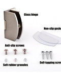 90 Degree Glass Door Hinge With Adjustable Clamp For 5 to 8mm Glass, Zinc Alloy Durable Pet Door Hinge, installation components shown