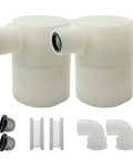 Two Pack Three Quarter Inch Side Inlet Float Valve For Water Tanks, easy install kit with components for automatic refill stop