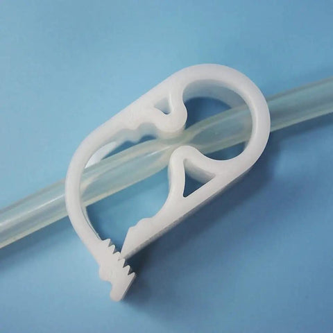 Adjustable Tube Clamps Set 0.236 To 0.472 Inch Diameter Tubing For Laboratory Flow Control Pinch Valve Hose Clamp in use, white POM
